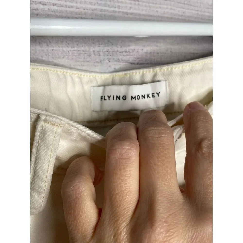 Flying Monkey jeans women's size 26 white distressed wide leg cropped‎ NWOT